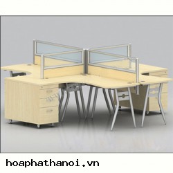 Modul 4 chỗ bàn làm việc Hòa Phát chân sắt mặt gỗ HRMD04