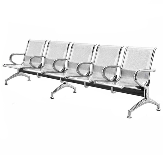 Ghế băng 5 chỗ ngồi phòng chờ công cộng, mặt thép chân tay mạ, có tay ở giữa GC01M-5T