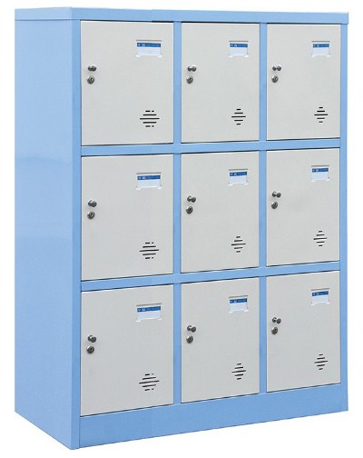 Tủ mẫu giáo mầm non hòa phát để đồ làm bằng sắt sơn tĩnh điện có 9 khoang cánh mở TMG983-3K