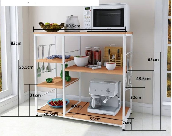 Kệ bếp đa năng để lò vi sóng khung sắt đợt gỗ KVS01