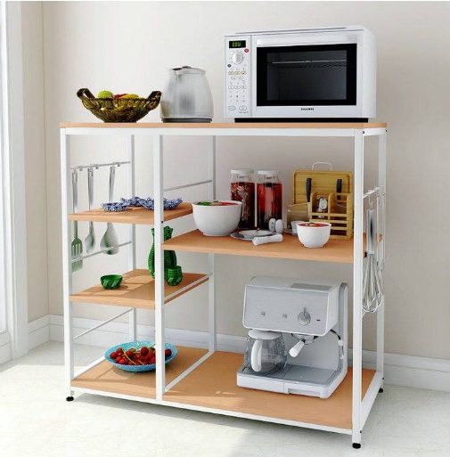 Kệ bếp đa năng để lò vi sóng khung sắt đợt gỗ KVS01