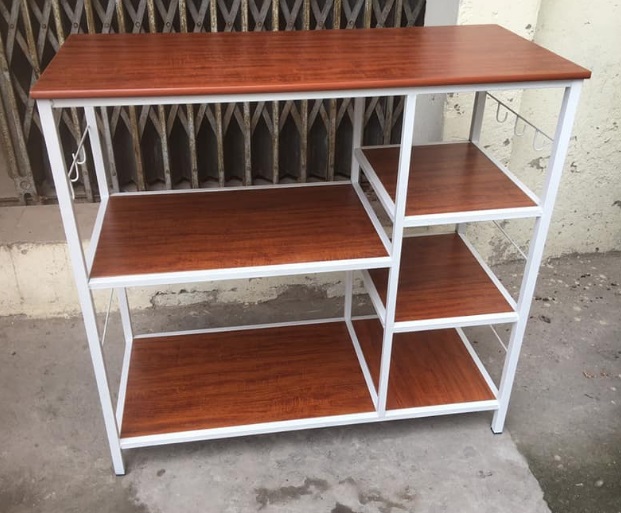 Kệ bếp đa năng để lò vi sóng khung sắt đợt gỗ KVS01
