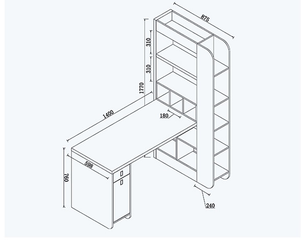 Mẫu bàn học gỗ liền kệ sách hiện đại BGK16