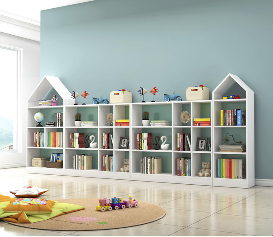Tủ kệ sách gỗ trang trí đẹp cho trẻ hình ngôi nhà KSG93