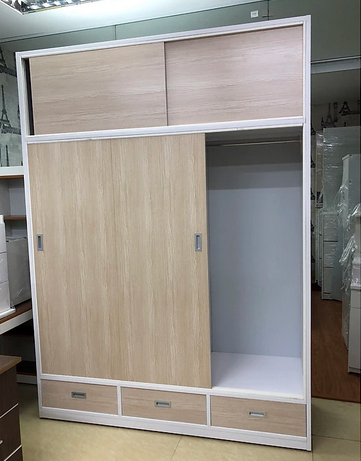 Mẫu tủ quần áo gỗ công nghiệp cánh lùa 2 tầng 3 ngăn kéo TQA59
