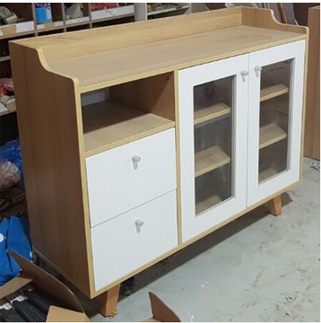 Tủ gỗ 2 cánh kính mở và 2 ngăn kéo để đồ phòng ăn nhà bếp  KVS57