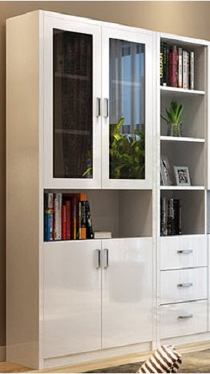 Tủ kệ tài liệu gỗ cánh kính mở và 3 ngăn kéo KSG111