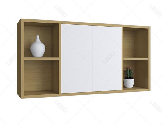 Tủ kệ sách gỗ treo tường trang trí 3 khoang 2 cánh mở KTT21 | Mobile