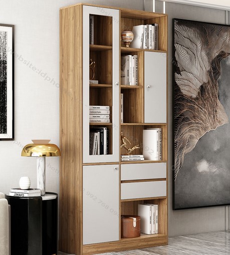 Tủ kệ giá sách gỗ cánh kính để đồ trang trí  KSG114