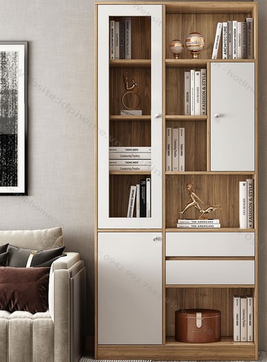 Tủ kệ giá sách gỗ cánh kính để đồ trang trí  KSG114