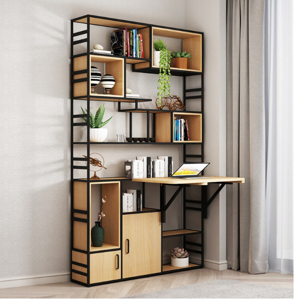 Kệ sắt đợt gỗ kết hợp bàn học gấp gọn KSG253
