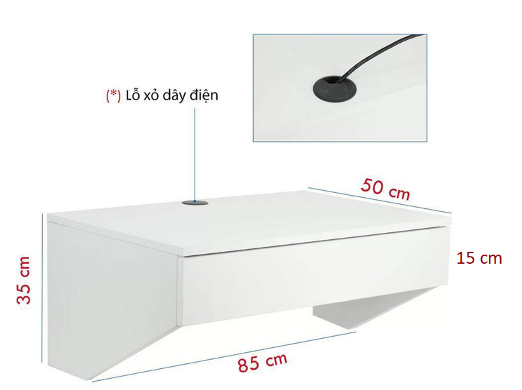 Bàn học và làm việc có ngăn kéo treo tường bằng gỗ thông minh tiện dụng BHTT13