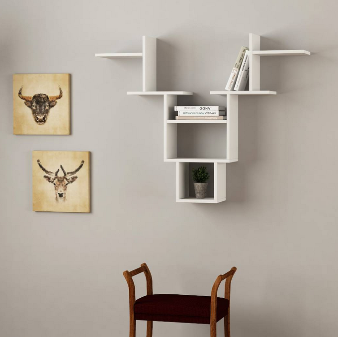 Kệ giá sách gỗ trang trí đẹp treo tường hình sừng hươu KGT38