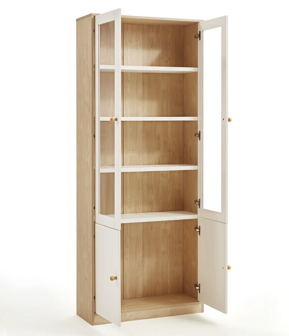 Mẫu tủ kệ sách đứng gỗ công nghiệp cánh kính mở KGĐ18