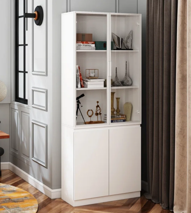 Tủ kệ sách đứng gỗ công nghiệp cánh nhôm kính để đồ trang trí KGĐ24