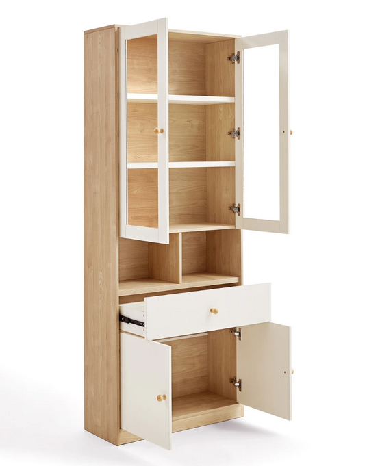 Tủ gỗ để sách cho học sinh cánh kính mở kèm ngăn kéo KGĐ38