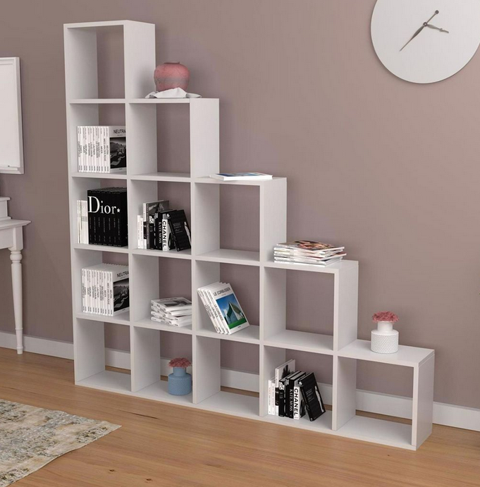 Giá sách gỗ gia đình 5 tầng ô vuông xếp bậc thang tiện dụng KGĐ86