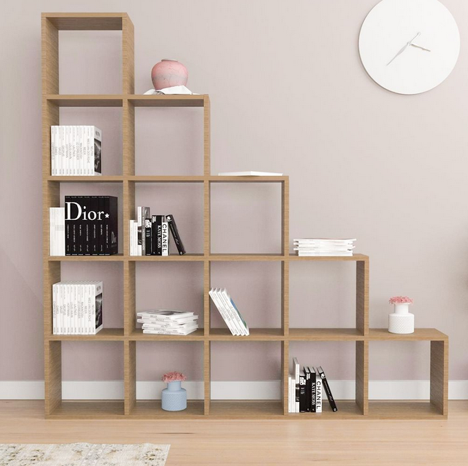 Giá sách gỗ gia đình 5 tầng ô vuông xếp bậc thang tiện dụng KGĐ86