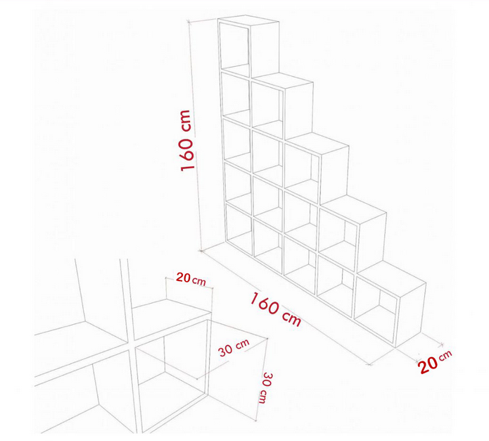 Giá sách gỗ gia đình 5 tầng ô vuông xếp bậc thang tiện dụng KGĐ86