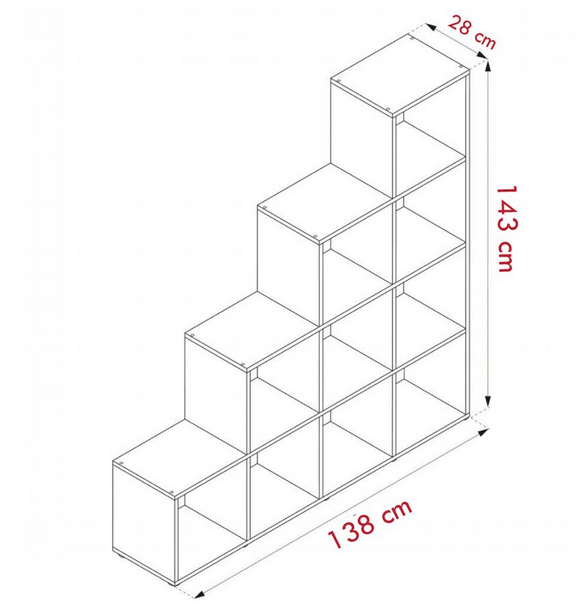 Giá kệ sách gỗ 4 tầng ô vuông xếp bậc thang trang trí phòng khách KGĐ87