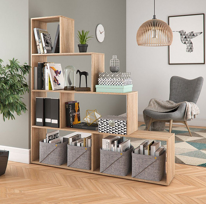 Kệ giá sách gỗ 4 tầng trang trí phòng khách kiểu bậc thang đẹp KGĐ88