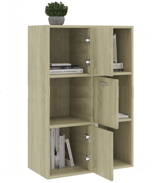 Tủ gỗ thấp 6 ô vuông có cánh mở để sách KGĐ136