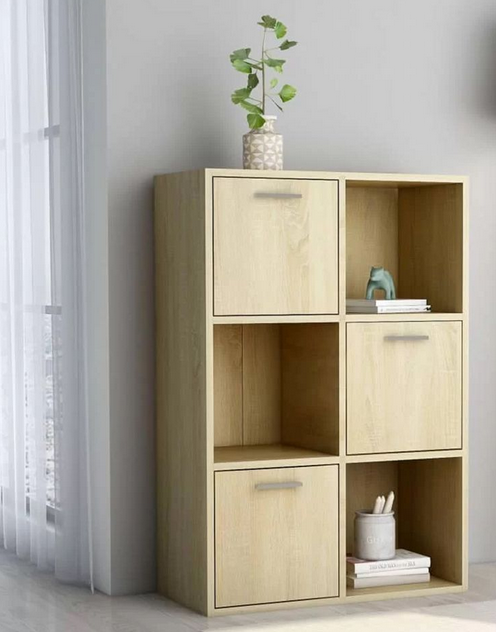 Tủ gỗ thấp 6 ô vuông có cánh mở để sách KGĐ136