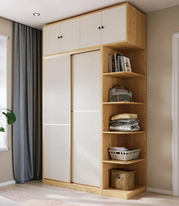 Tủ quần áo cửa trượt cánh lùa gỗ cao trồng tầng kết hợp kệ góc TAO16