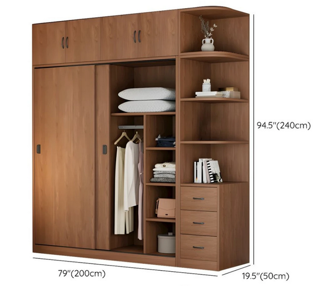 Tủ quần áo gỗ 2 tầng cánh lùa trồng tầng kèm kệ góc thông minh TAO19