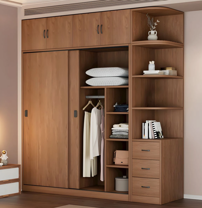 Tủ quần áo gỗ 2 tầng cánh lùa trồng tầng kèm kệ góc thông minh TAO19