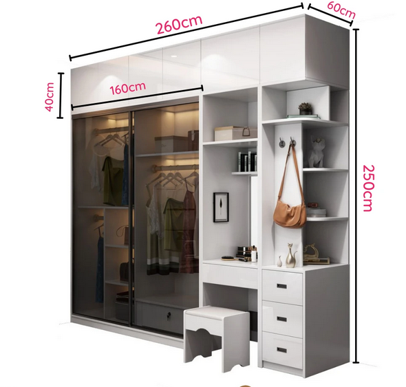 Tủ quần áo cánh kính lùa 2 tầng kết hợp bàn kệ góc đẹp thông minh TAO20