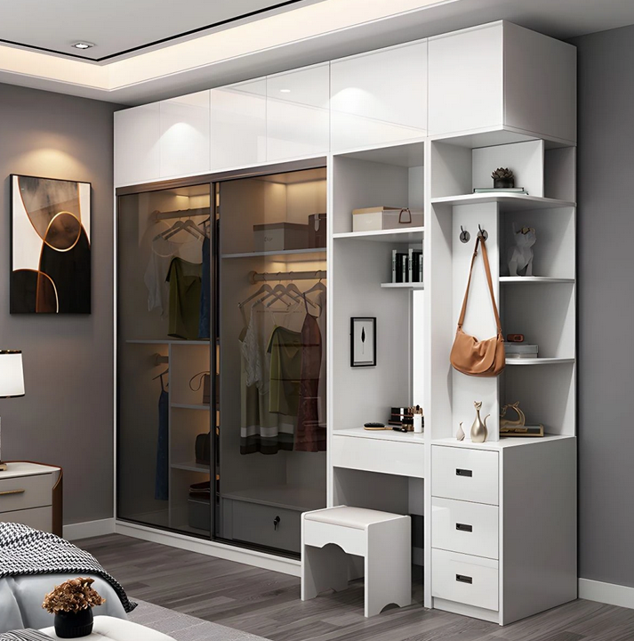 Tủ quần áo cánh kính lùa 2 tầng kết hợp bàn kệ góc đẹp thông minh TAO20