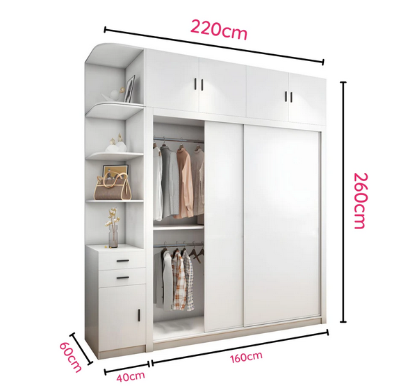 Tủ quần áo cánh lùa 2 tầng kèm kệ góc tiện dụng bằng gỗ công nghiệp TAO22