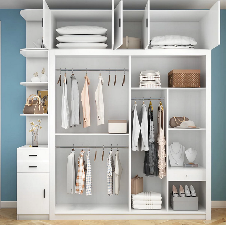 Tủ quần áo cánh lùa 2 tầng kèm kệ góc tiện dụng bằng gỗ công nghiệp TAO22