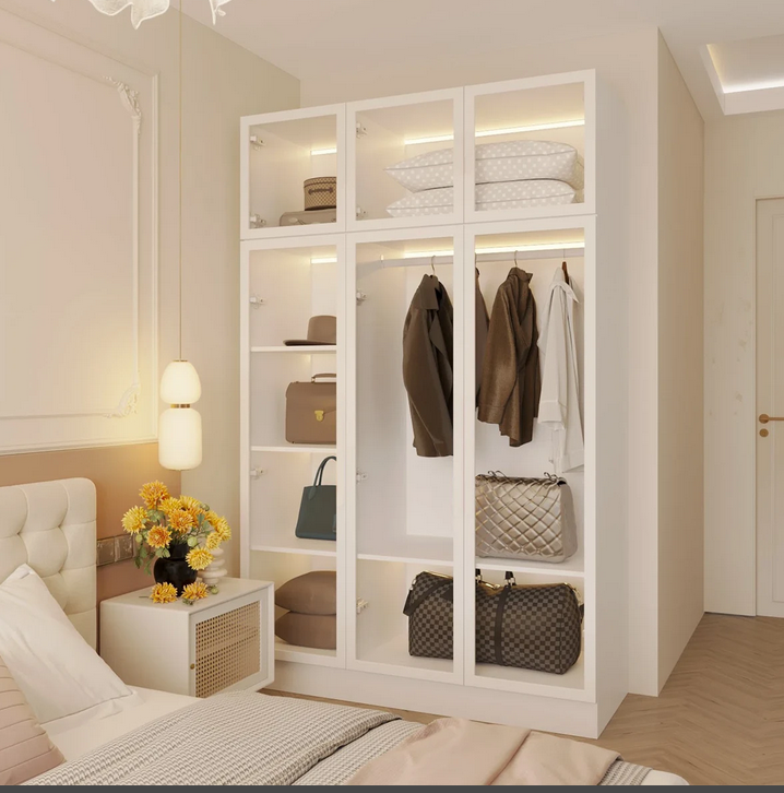 Tủ quần áo gia đình 2 tầng cánh kính khung nhôm đẹp hiện đại TAO23