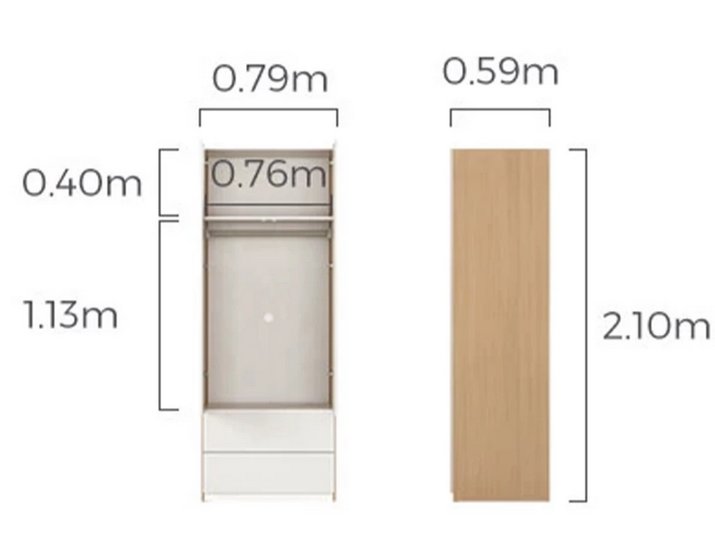 Tủ đứng gỗ công nghiệp nhỏ treo đựng quần áo cánh mở kèm 2 ngăn kéo giá rẻ TAO30