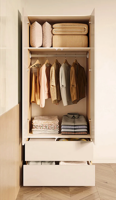 Tủ đứng gỗ công nghiệp nhỏ treo đựng quần áo cánh mở kèm 2 ngăn kéo giá rẻ TAO30