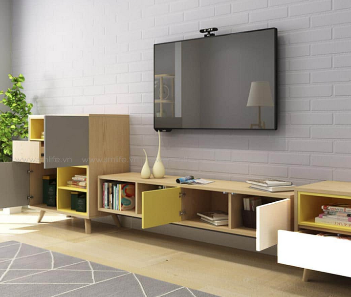 Kệ tivi phòng khách treo tường có cánh mở đơn giản hiện đại TKTV13