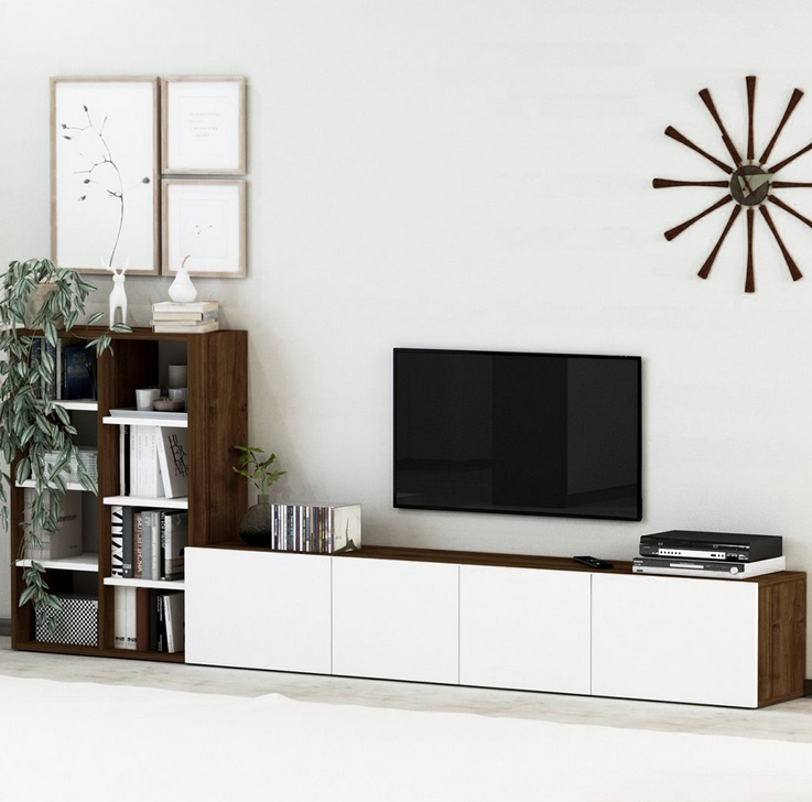 Tủ kệ tivi gỗ công nghiệp có kệ trang trí nhiều ngăn hiện đại TKTV16