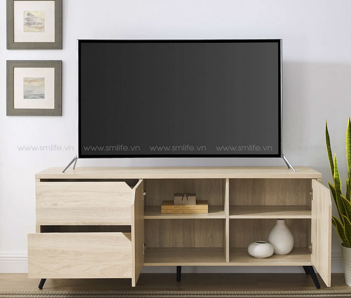 Tủ kệ tivi phòng khách có chân gỗ nhiều ngăn đơn giản TKTV17