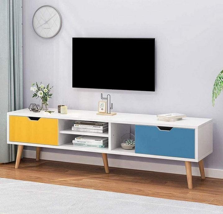 Kệ tivi để sàn phòng khách chân gỗ có ngăn kéo đơn giản đẹp TKTV21