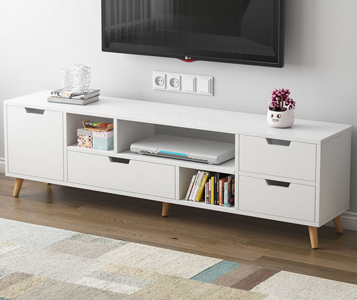 Mẫu kệ tivi đẹp nhiều ngăn để sàn có chân gỗ hiện đại TKTV23