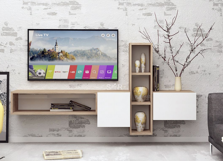 Kệ tivi gỗ treo tường nhiều ngăn có cánh đẹp TKTV27