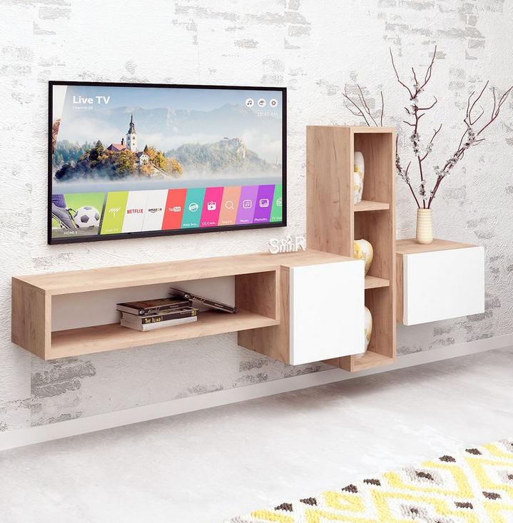 Kệ tivi gỗ treo tường nhiều ngăn có cánh đẹp TKTV27