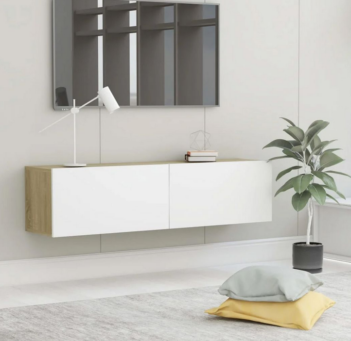 Kệ tivi treo tường phòng khách 2 cánh mở gỗ công nghiệp đơn giản TKTV28