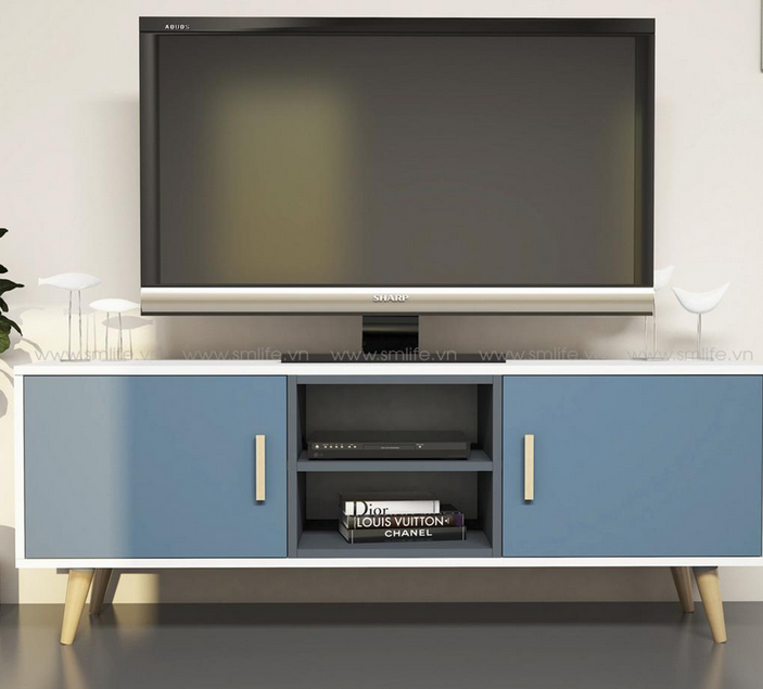 Tủ kệ để tivi gia đình cánh mở đẹp có chân gỗ hiện đại TKTV30