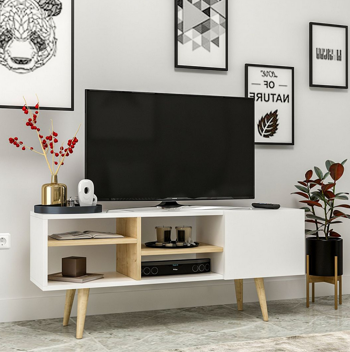 Tủ kệ để tivi phòng khách đẹp có cánh mở chân gỗ giá rẻ TKTV54