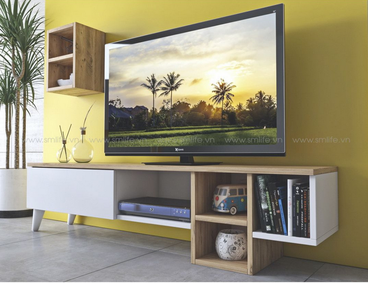 Mẫu kệ tivi thông minh để sách truyện kết hợp kệ treo tường nhỏ trang trí TKTV55