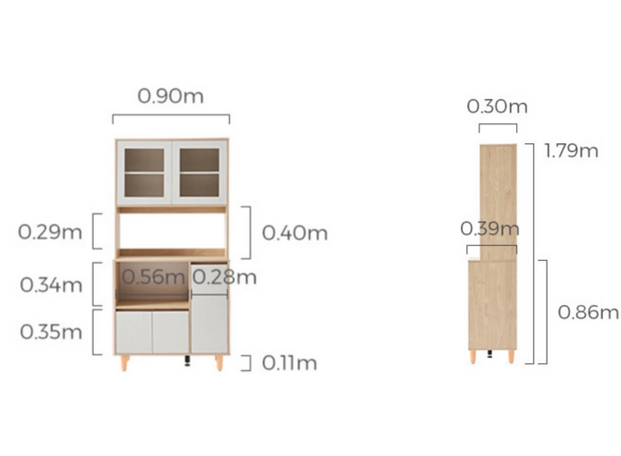 Tủ kệ bếp cánh kính để lò vi sóng có chân gỗ tiện dụng TUBEP03