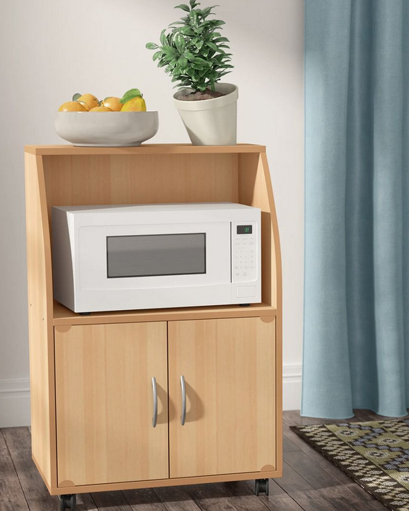 Tủ bếp để lò vi sóng bằng gỗ có bánh xe di chuyển nhỏ gọn giá rẻ TUBEP19